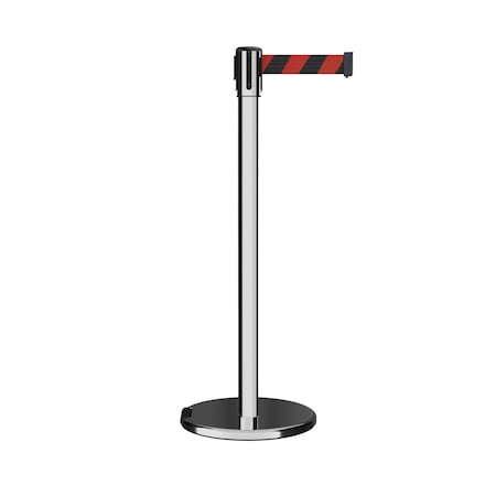 Retractable Belt Rolling Stanchion, 2ft Pol.Steel Post  7.5ft Blk/Rd